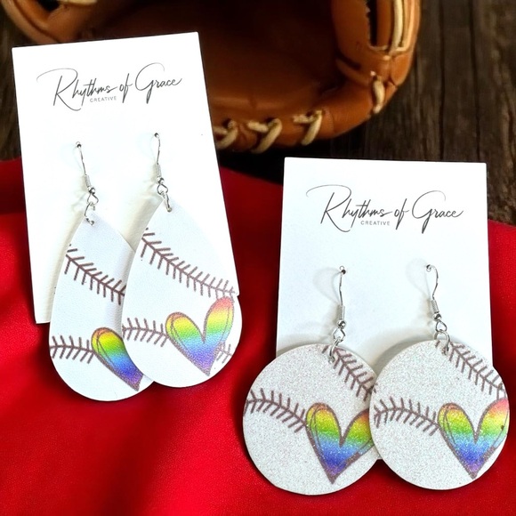Swing into Style with Our Rainbow Heart Baseball Dangle Earrings! ⚾️ NWT Jewelry - Picture 13 of 15